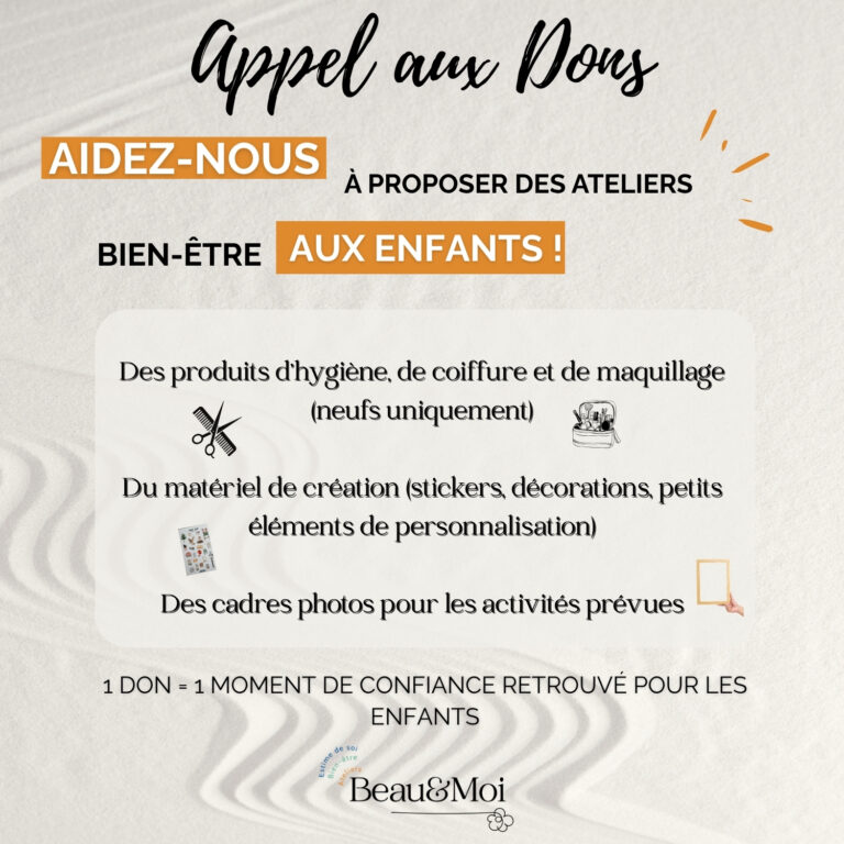 Appel aux dons, atelier bien être pour les enfants
