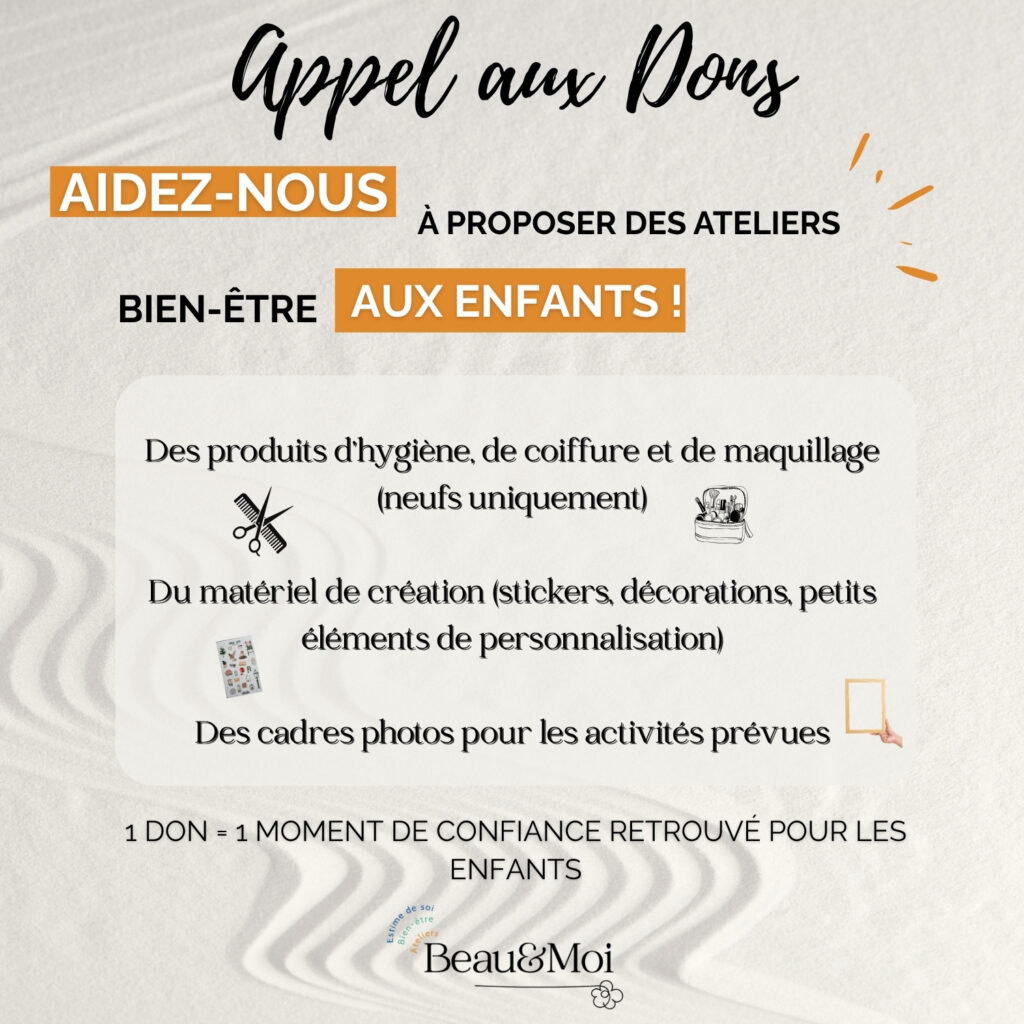 Appel aux dons, atelier bien être pour les enfants